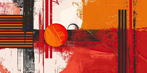 Dynamic geometric stripes in vivid orange adorn an abstract background, creating a visually captivating and energetic composition.