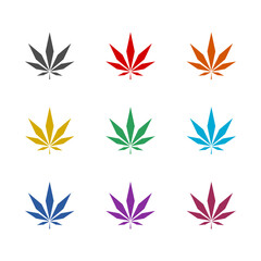 Fototapeta na wymiar Cannabis leaf logo icon isolated on white background. Set icons colorful