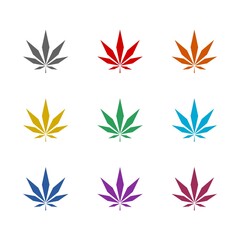 Cannabis leaf logo icon isolated on white background. Set icons colorful