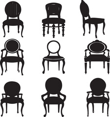 Set of Silhouette chair vector design. Black and white Chair vector illustration.