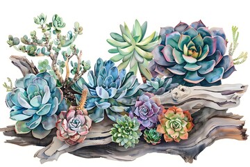 set of colorful watercolor clipart succulents and cacti