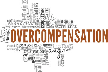 Overcompensation word cloud conceptual design isolated on white background. - obrazy, fototapety, plakaty