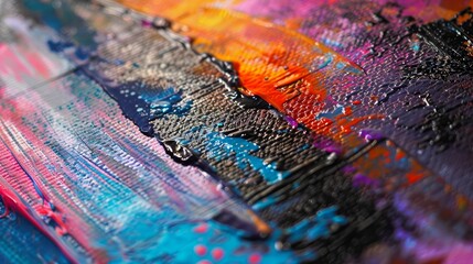 This is a detailed and vibrant abstract painting done with highly-textured oil paint. It has a - obrazy, fototapety, plakaty