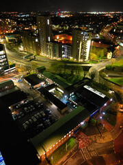 Aerial view of Illuminated Historical Central Coventry City of England, United Kingdom. April 8th,...