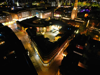 Aerial view of Illuminated Historical Central Coventry City of England, United Kingdom. April 8th,...