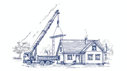 Construction of a country house using a truck crane.