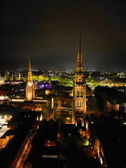 Obraz premium Aerial view of Illuminated Historical Central Coventry City of England, United Kingdom. April 8th, 2024