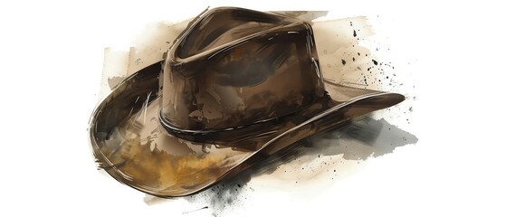 Illustrate a classic fedora hat elegantly from the side, capturing its unique shape and vintage charm with exquisite shading and realistic textures, - obrazy, fototapety, plakaty