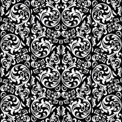 Wallpaper in the style of Baroque. Seamless vector background. White and black floral ornament. Graphic pattern for fabric, wallpaper, packaging. Ornate Damask flower ornament. - 792482619