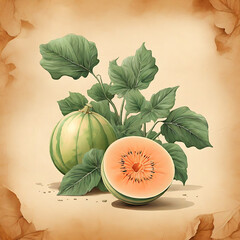 melon in parchment paper background