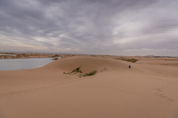 Gobi desert and the river near Wuhai, Inner Mongolia, China