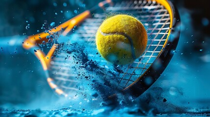 Tennis Racket and Tennis Ball - obrazy, fototapety, plakaty