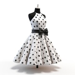 Retro polka dot dress isolated on white background.