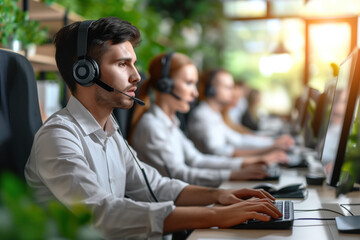 Focused call center agent providing customer support.