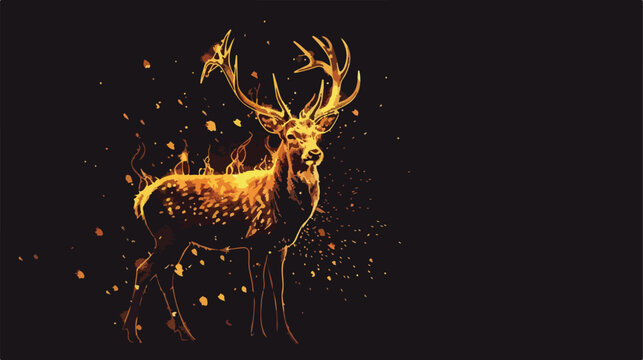 Fiery Black Silhouette Deer with Sparks. ConceptImag