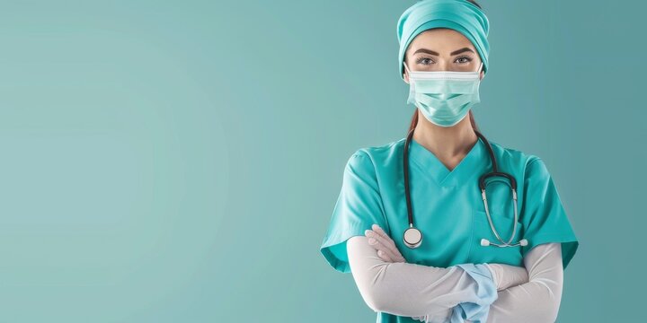 Woman Wearing Surgical Mask and Gloves