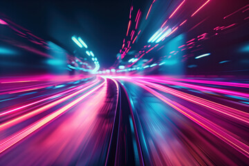 Road in the night city. Colorful light trails. Long exposure. Background image. Created with Generative AI technology