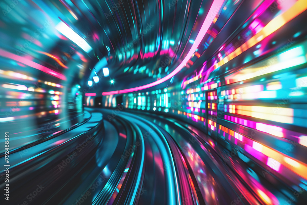 Poster motion blur lights in a tunnel. colorful light trails. long exposure. background image. created with