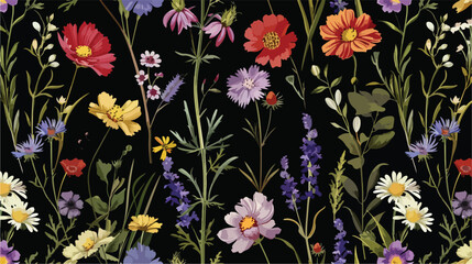 Floral seamless pattern with romantic blossoming wild