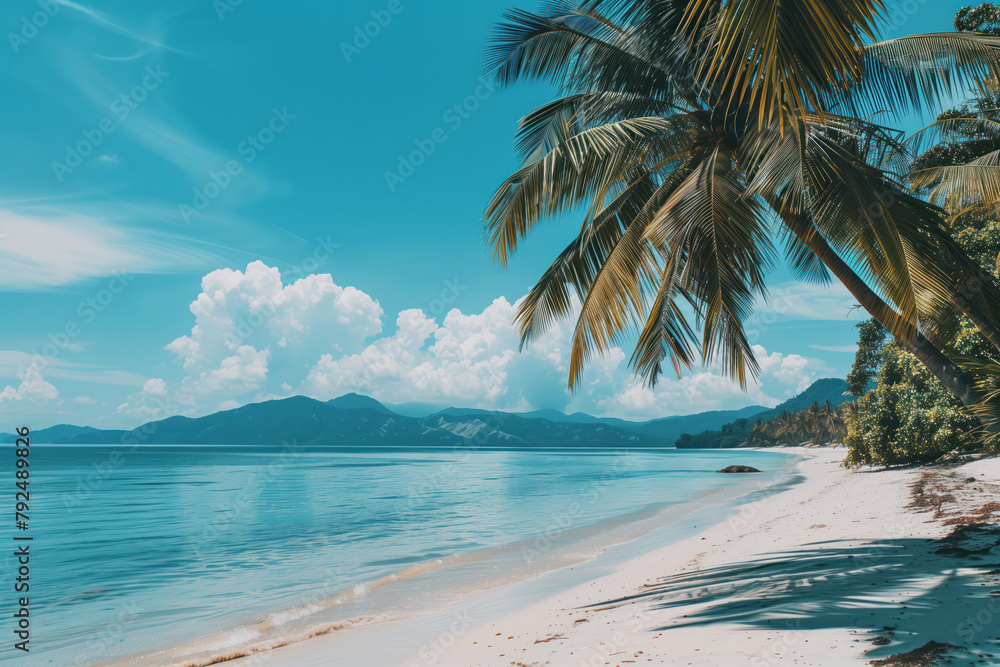 Aufkleber beach with palm trees and caribbean sea. background image. created with generative ai technology