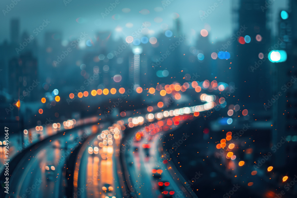 Poster traffic in the city at night. blurred background. created with generative ai technology.