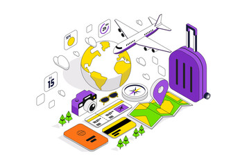 Modern isometric illustration of Travel app. Can be used for website and mobile website or Landing page. Easy to edit and customize. Vector illustration - 792491023