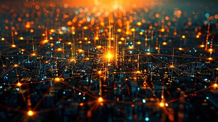 Obraz premium Circuit board with orange and blue lights