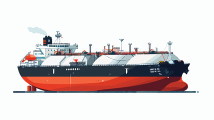 Gas carrier ship isolated. Vector flat style illustra - obrazy, fototapety, plakaty