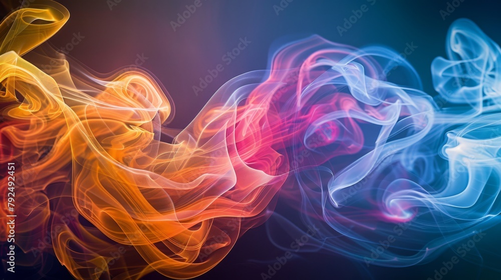 Poster vibrant smoke trails curling and twisting in the wind, creating an ever-changing spectacle of color