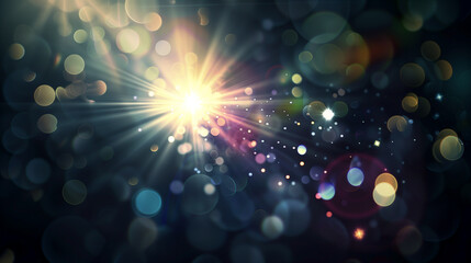 abstract black background with bokeh effect from center and lens flare effect