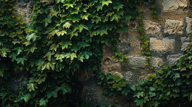 This image shows a stone wall covered in vines.