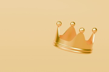 3D Yellow Gold royal king crown icon isolated on yellow pastel background. Minimal Realistic creative conceptual symbol of imperial power. Luxury, wealth and power. Monarchy and Leadership. 3d render. - obrazy, fototapety, plakaty