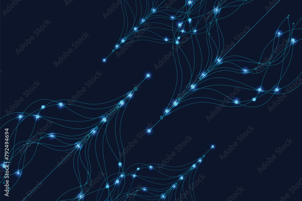Poster abstract composition with connecting dots and lines on the dark blue background