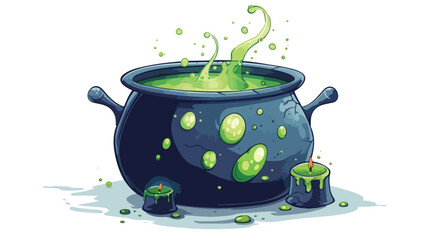 Magic cauldron with glowing green bubbling potion Car - obrazy, fototapety, plakaty