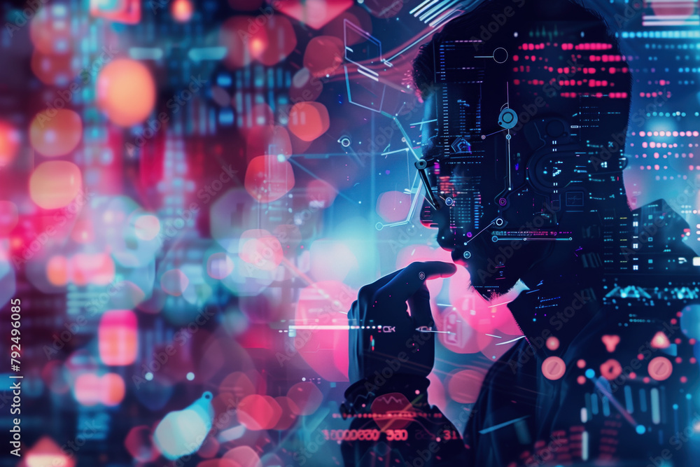 Poster digital interaction. hi-tech futuristic background. created with generative ai technology.