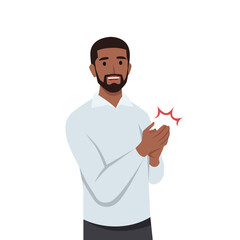 Young black man claps his hands. Gesture of admiration. Bravo. Flat vector illustration isolated on white background