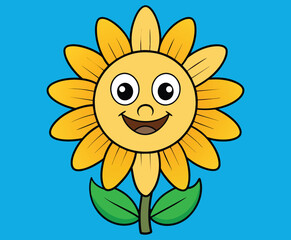 Happy Smiling Sunflower Character in Cartoon Style.