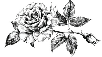 Hand drawn Rose Vector Illustration in black and white