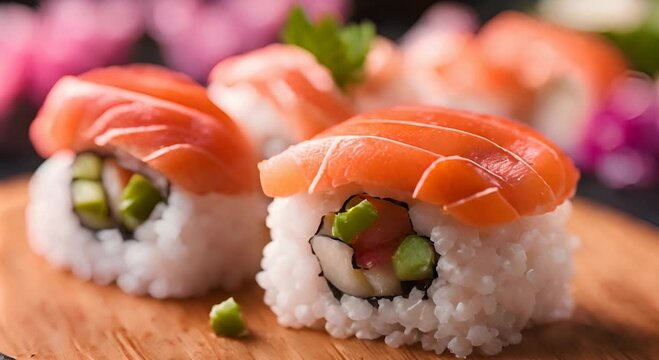 A Chef's Creation, A Row of Beautifully Plated Sushi