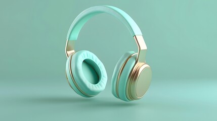 Stylish Headphones on Pastel Background: Golden Elements