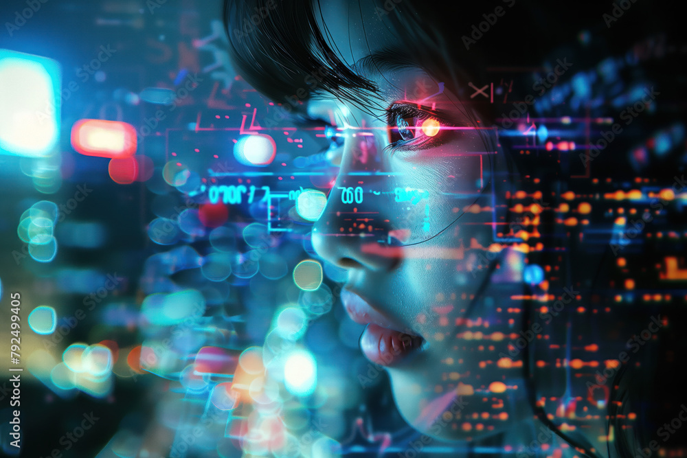 Poster digital interaction. hi-tech futuristic background. created with generative ai technology.