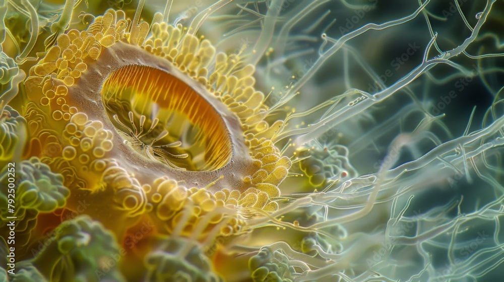 Aufkleber a microscopic look at the intricate structure of a single pollen grain revealing its cylindrical sha