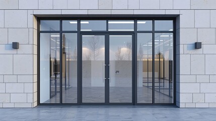 A large glass door with a black frame