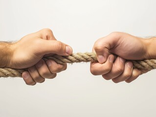 Two hands gripping a rope tightly, symbolizing competition and struggle.