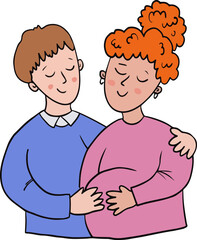 Happy pregnant woman and man. Motherhood and family