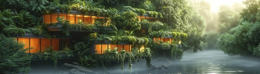 Fototapeta na wymiar 3D rendered minimalist approach to a smart agriculture system, earth tones with touches of green.