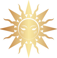 Golden boho style elements, golden mystic boho sun design