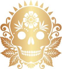 Golden boho style elements, golden mystic boho floral skull design