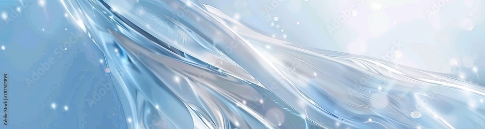 Poster an abstract oceanic light blue background with ethereal waves, evoking a sense of tranquility and fl