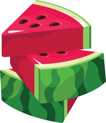 Watermelon triangle slice stack cartoon summer sweet fruit berry isometric vector illustration